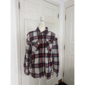 Sage Jacket Womens  M White Red Shacket Plaid Cozy Comfort Fleece .#334